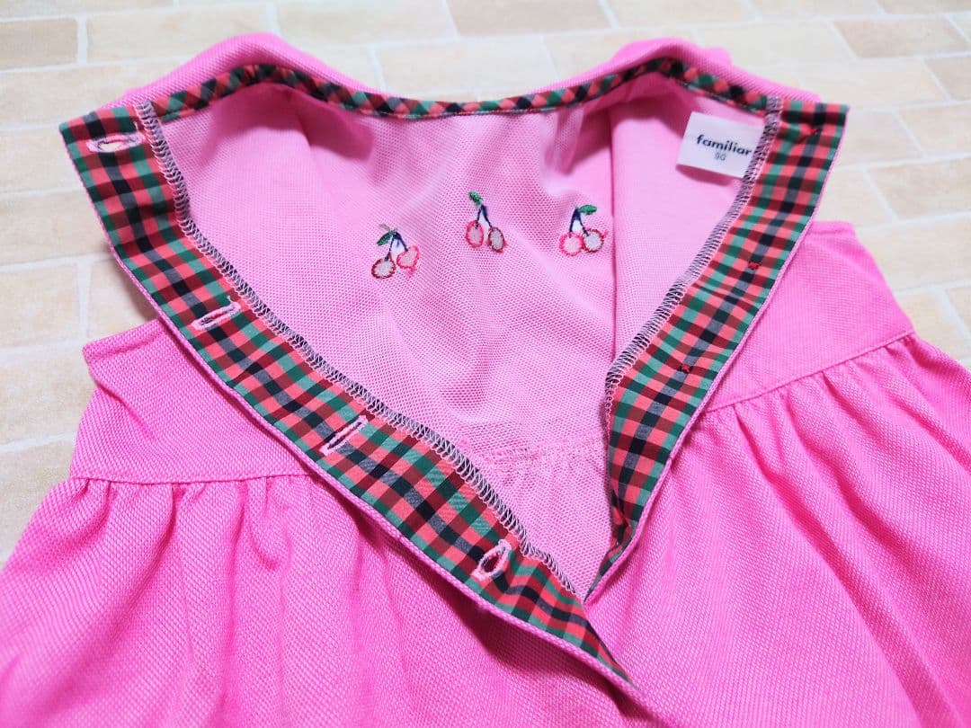 美品　familiar　ファミリア　さくらんぼ　半袖　ポロワンピース　90