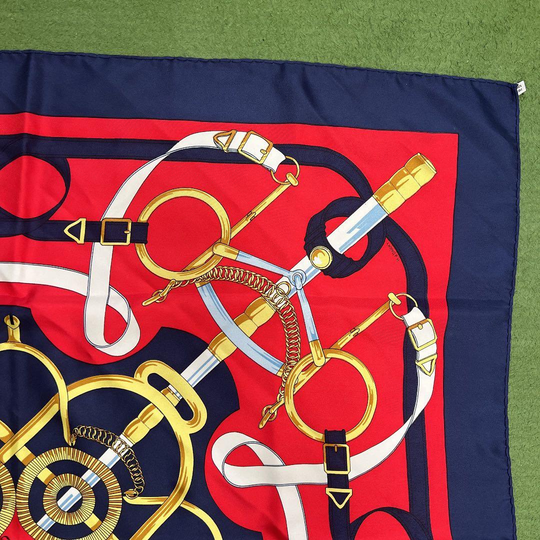 HERMES エルメス 大判スカーフ カレ90 シルクネイビー