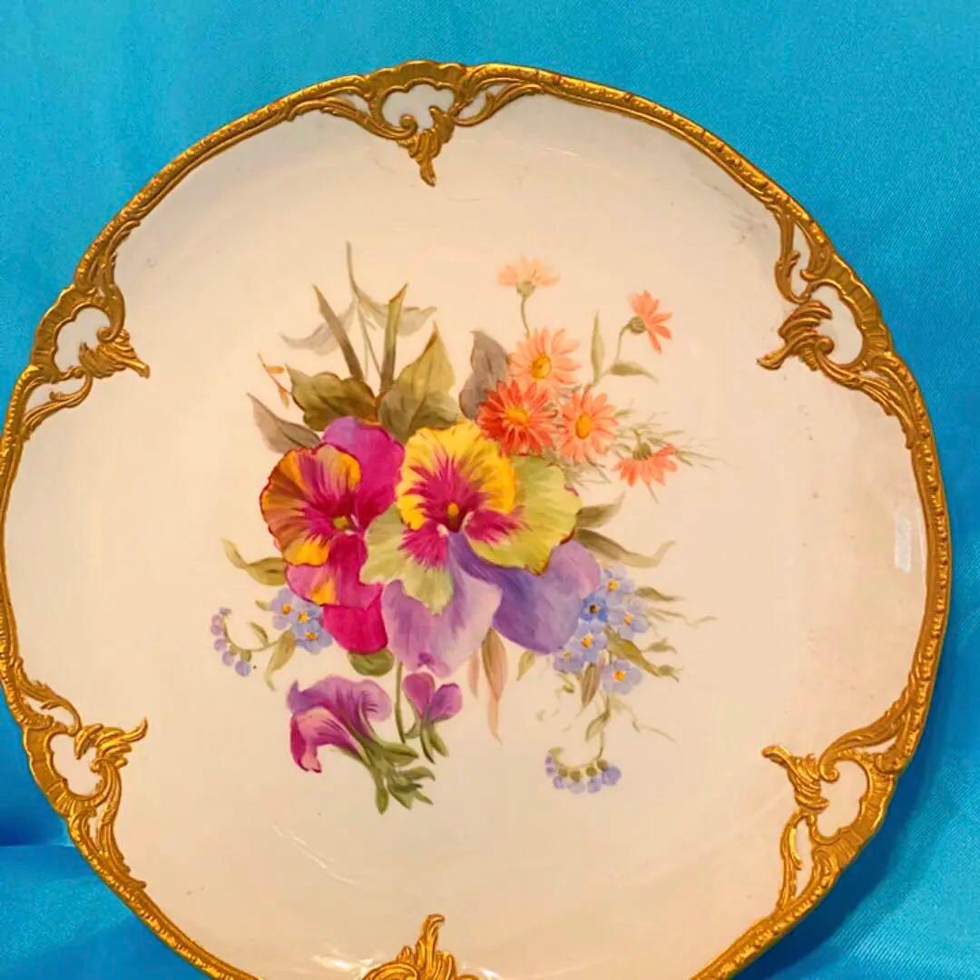 再値下げ★豪華金彩盛り上げ★KPMアンティーク★花プレート飾皿 金盛★ベルリン