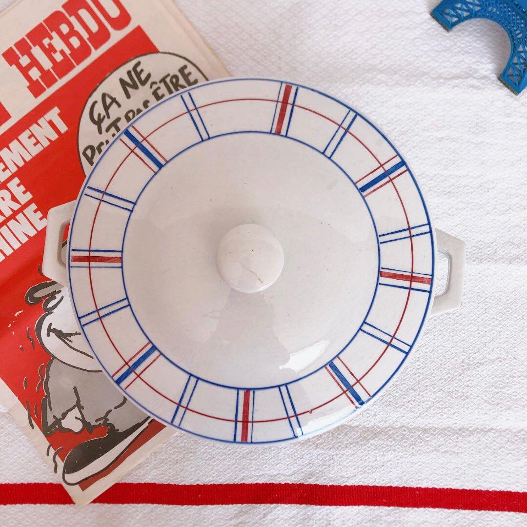 リュネビル バスク柄スーピエール　トリコロールカラー　フランスアンティーク食器