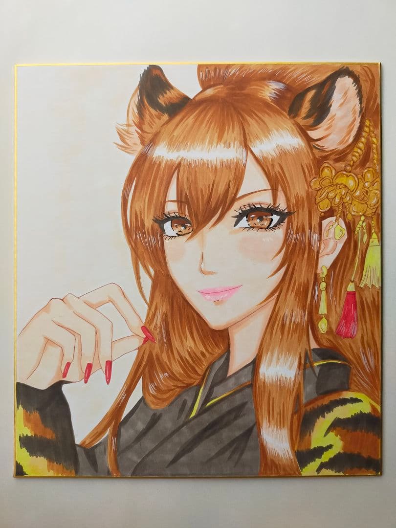 干支美人シリーズ「寅」虎女子｜手描きオリジナル原画｜コピック｜大色紙