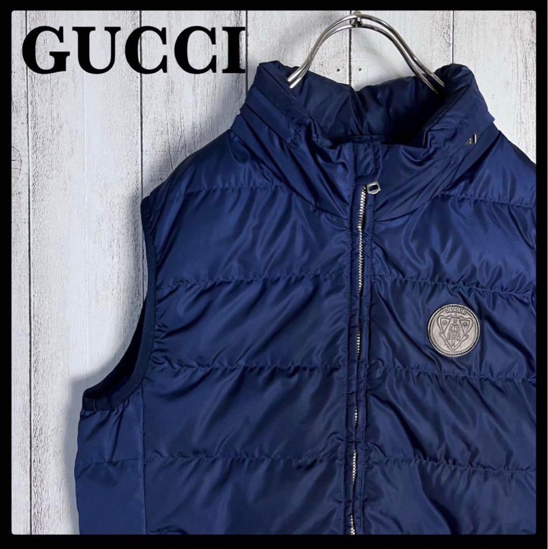 グッチ GUCCI☆ワッペンロゴ入りダウンベスト 裏地GG柄 総柄 美品