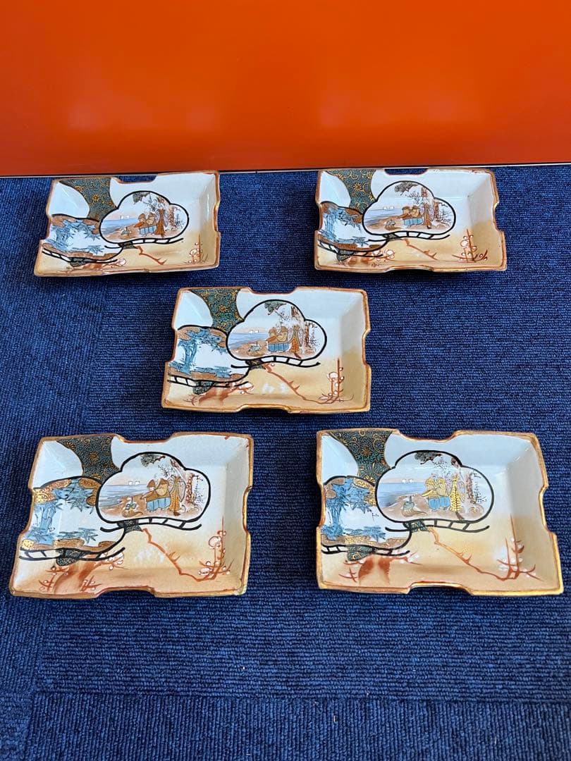 1161 九谷焼　角皿　5客　時代物