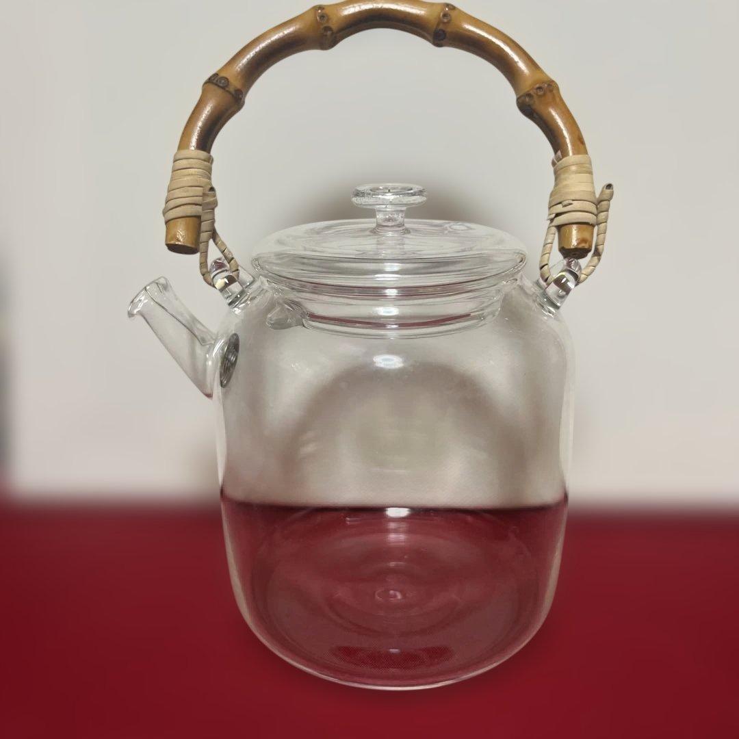 スタジオプレパ　吹きガラス　ガラスポット　持ち手バンブー