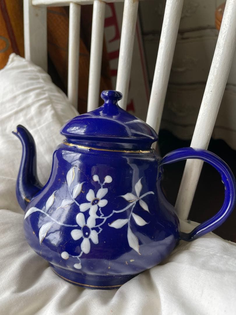 フランス　アンティーク　ホーロー　ティー　ポット　コーヒー　ポット　手書き　レア