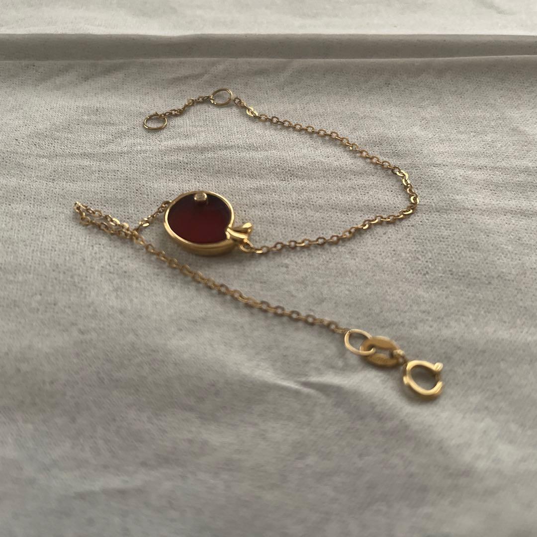 赤い幸せ鳥デザイン18kイエローゴールドブレスレット