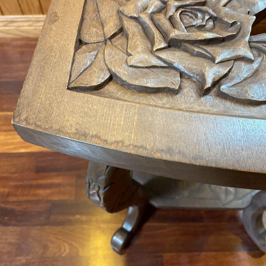 日光彫り、美しい薔薇のサイドテーブル、花台