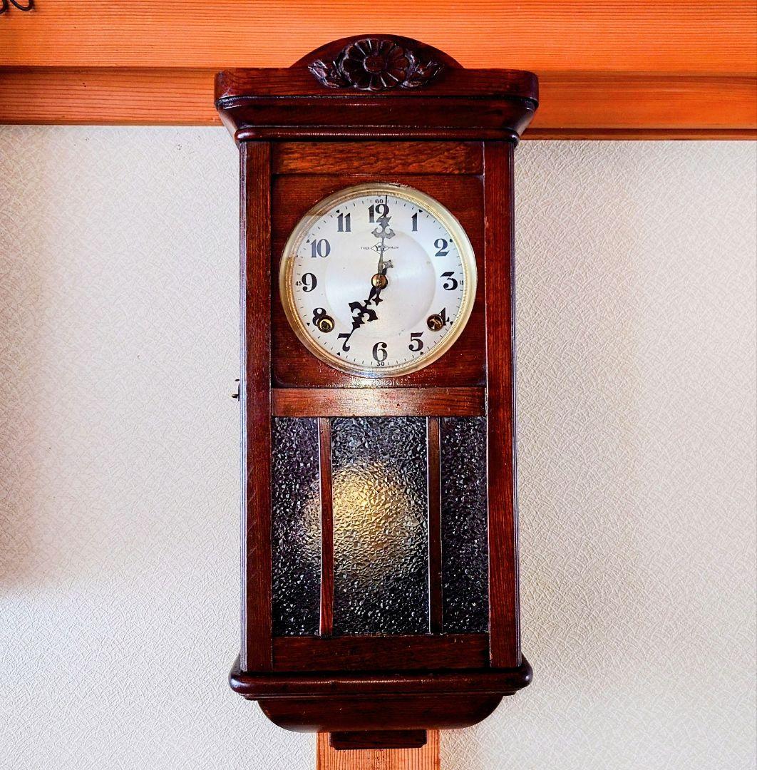 〈完動・美品〉菱Y・N印　大正浪漫ダイヤ硝子 スリゲル宮型ゼンマイ振り子時計