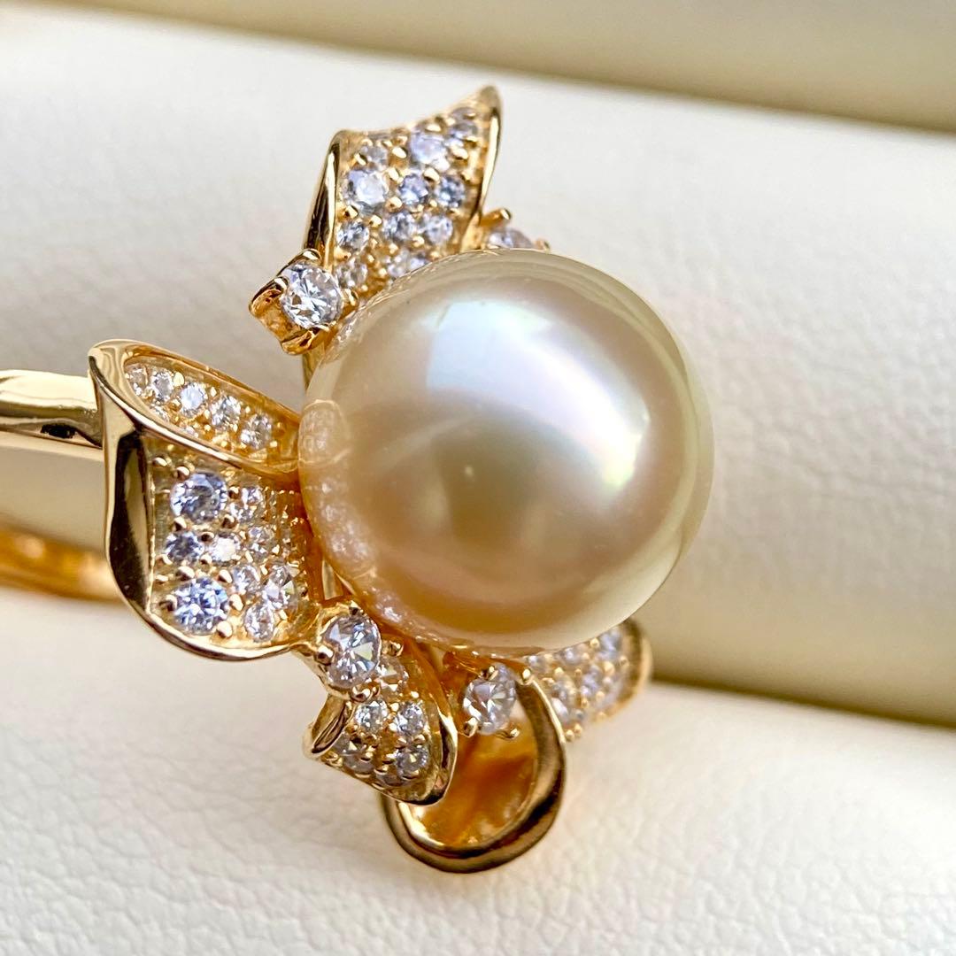 本真珠南洋白蝶真珠シャンパンゴールド11.37㍉s925リングY1049