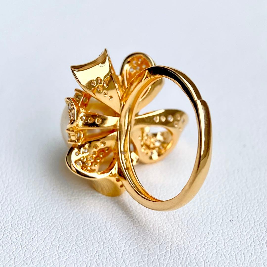 本真珠南洋白蝶真珠シャンパンゴールド11.37㍉s925リングY1049