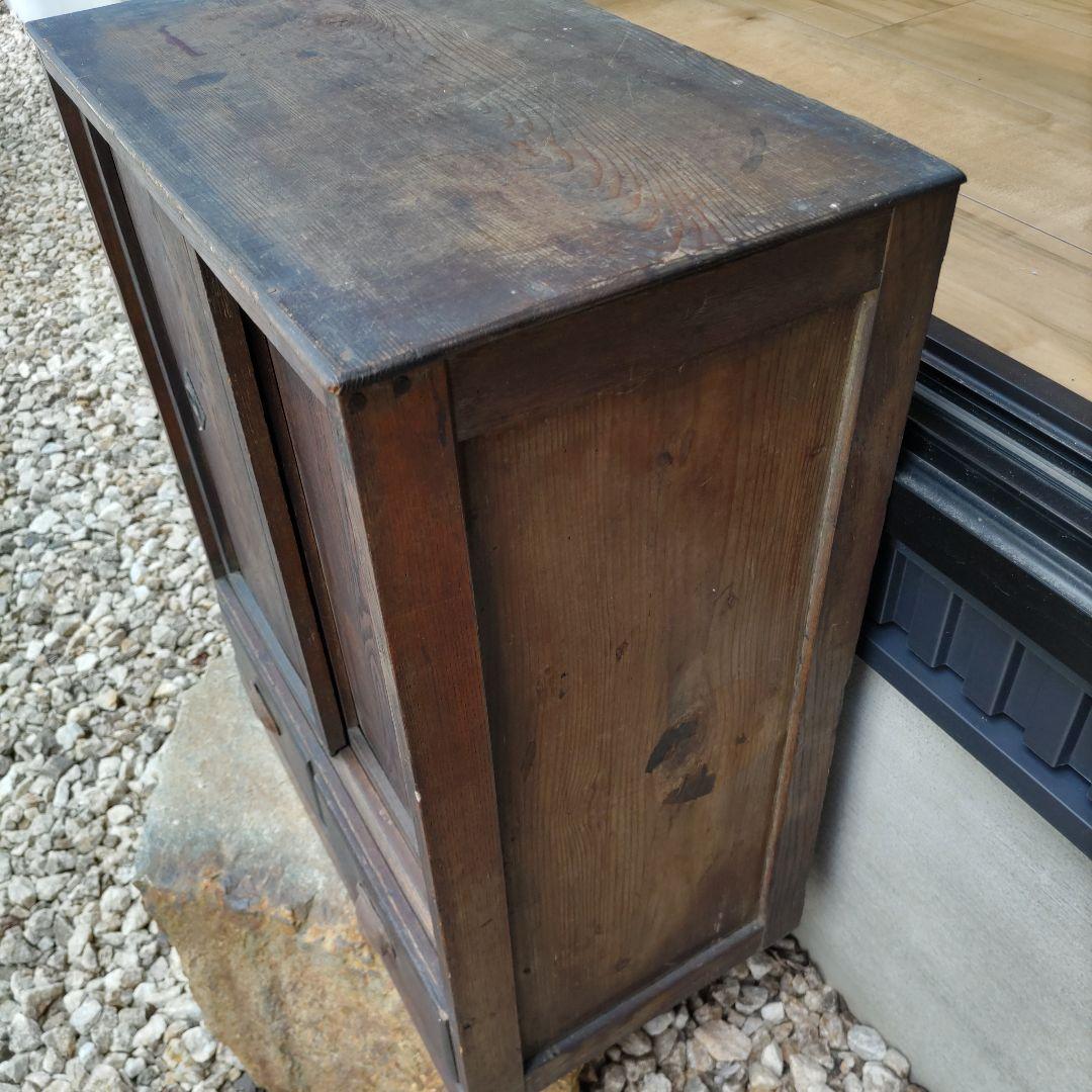 大正昭和　木製引き戸収納キャビネット　古民家　古本雑貨　アンティーク抽斗家具