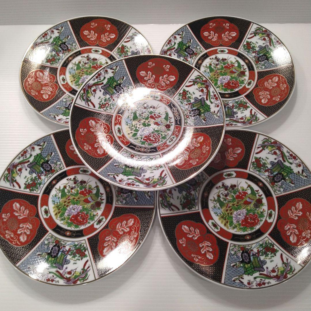 古伊万里 金襴手 金彩 色絵 色錦 花鳥文様 豪華絢爛 中皿 大皿 22cm