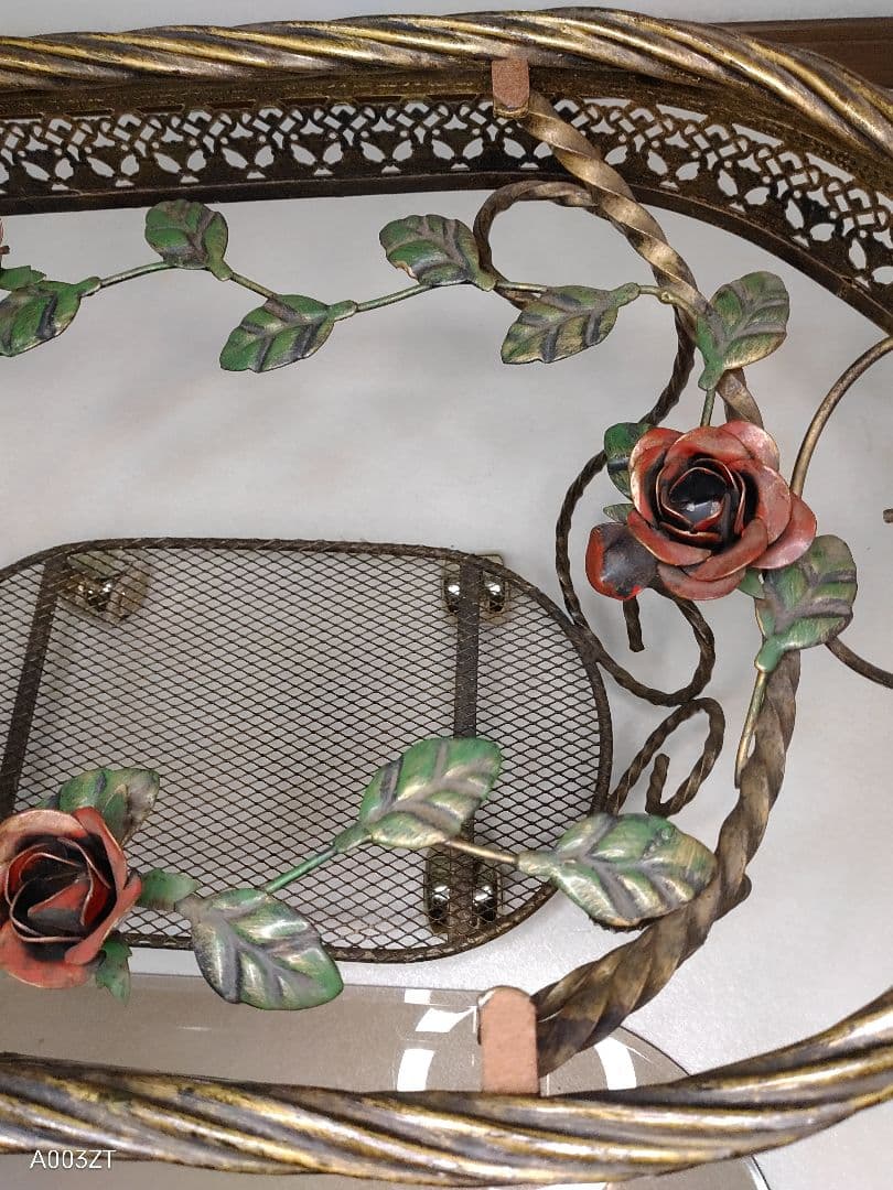 ガラステーブル 薔薇 サイドテーブル ゴールド キャスター付き