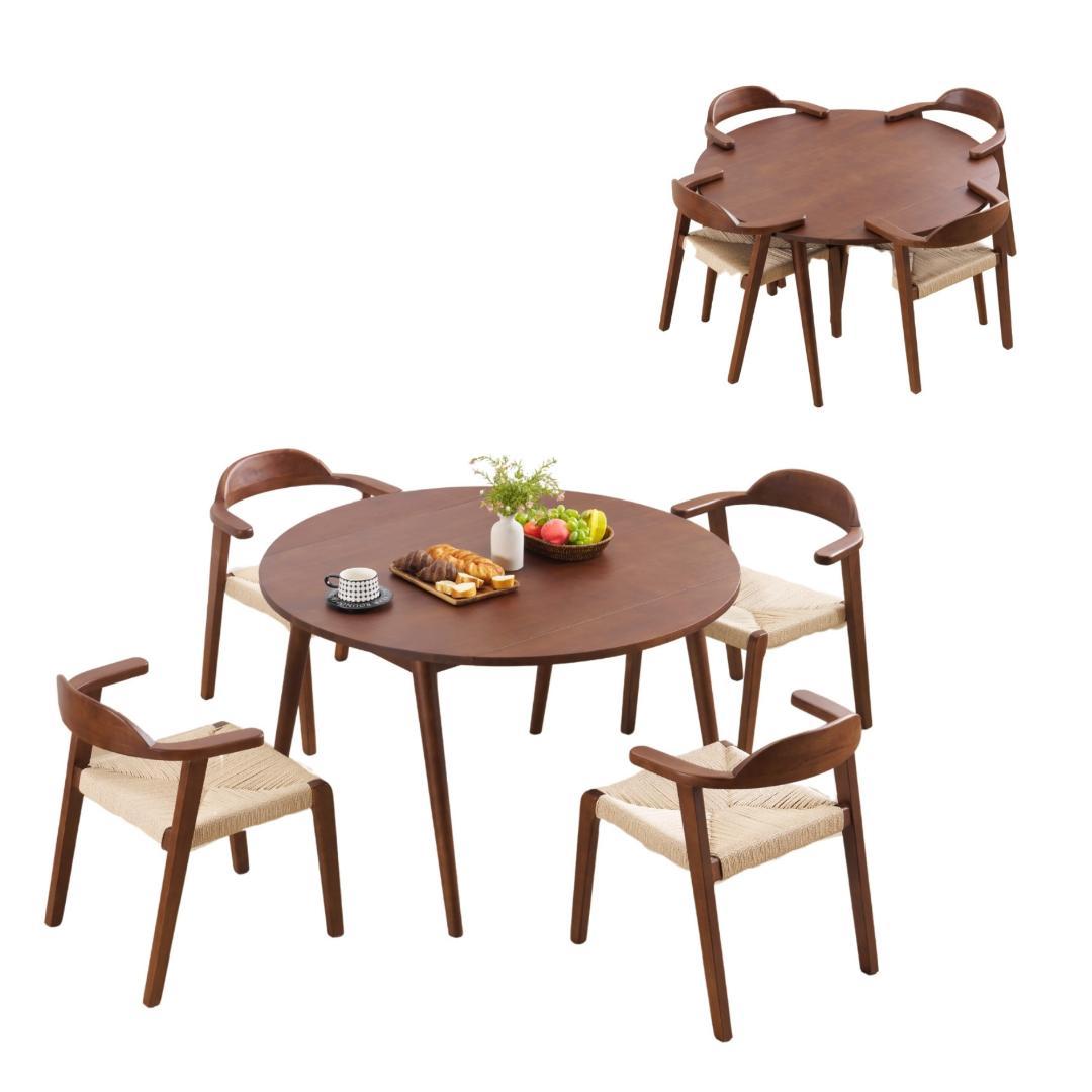 ダイニングテーブル1点×チェア4脚 4人用伸長式 折りたたみダイニングテーブル