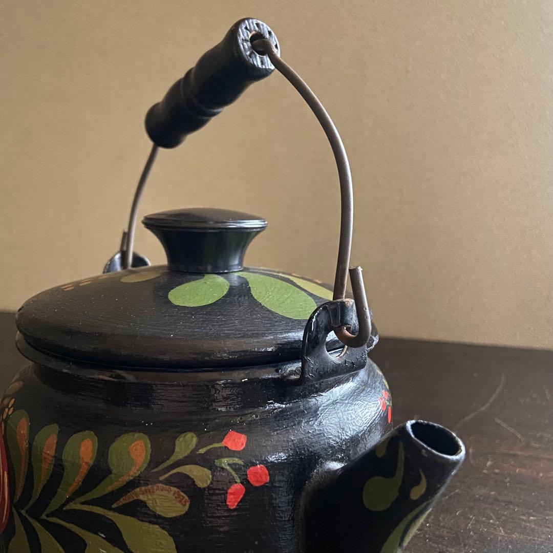 アンティーク　ケトル　琺瑯　ホーロー　小さなやかん　ハンドペイント