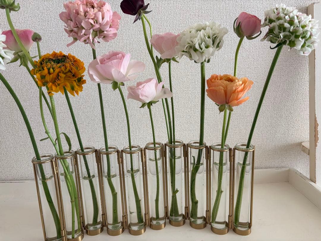 真鍮　試験管型　フラワーベース 10本連結　四月の花器風