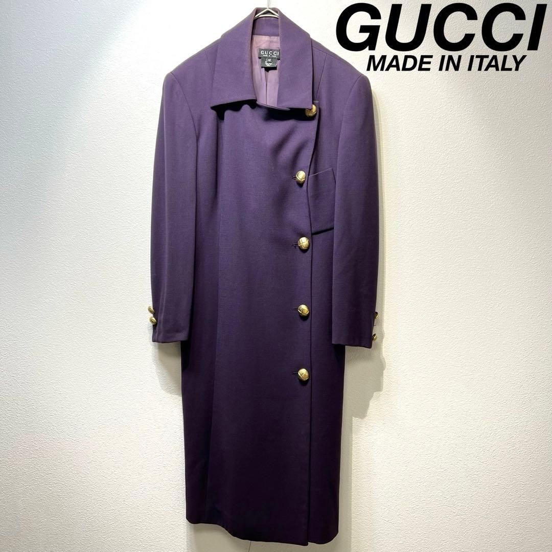 希少 GUCCI トムフォード期 ウール コクーン ゴールドボタン ロングコート