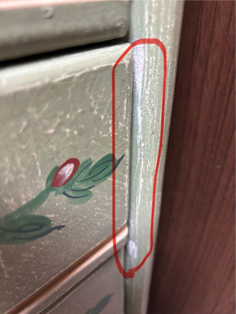 トールペイントの収納チェスト 鏡付き