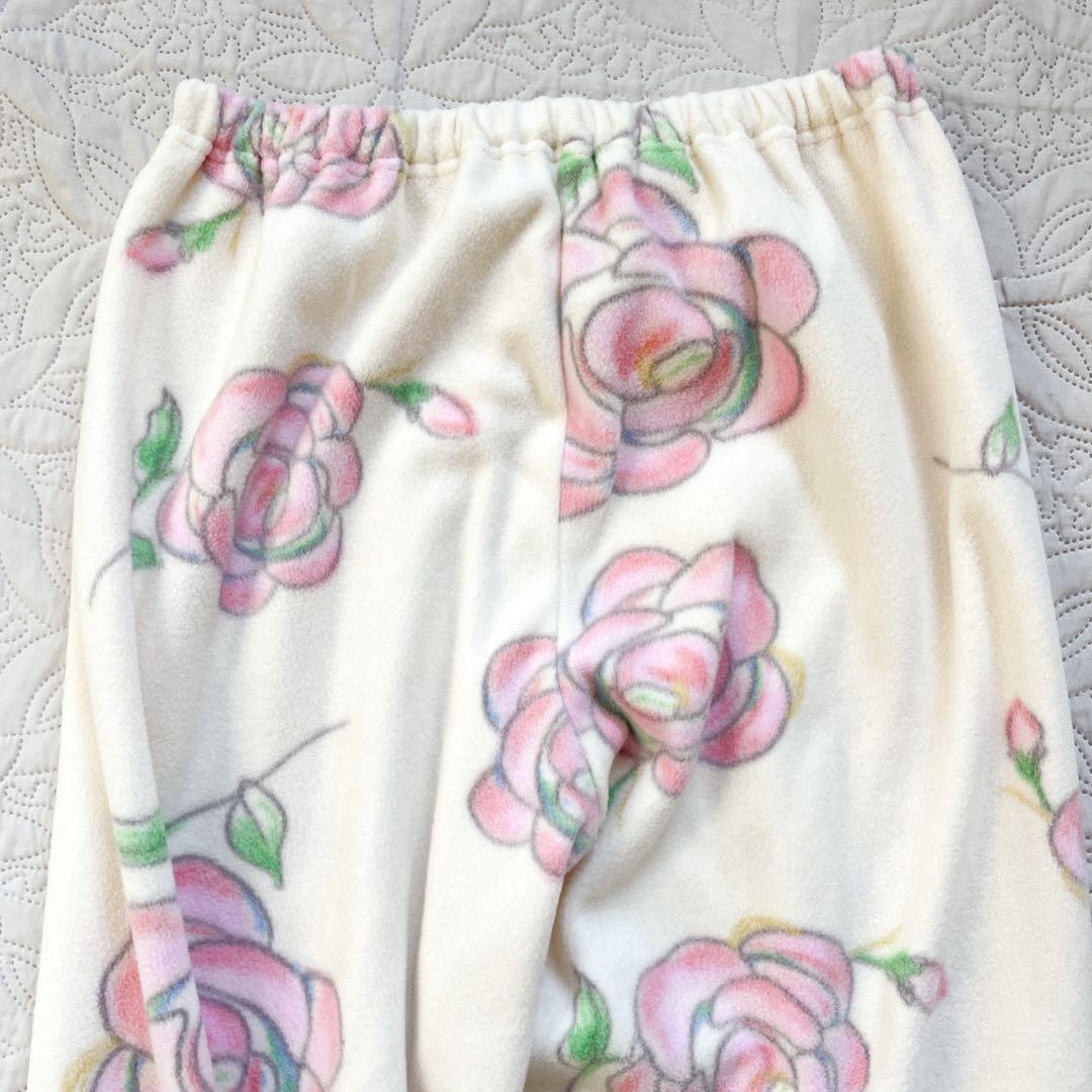 新品未使用　ツモリチサトスリープ　ワコール　ルームウェア　フリース　L 白　花柄