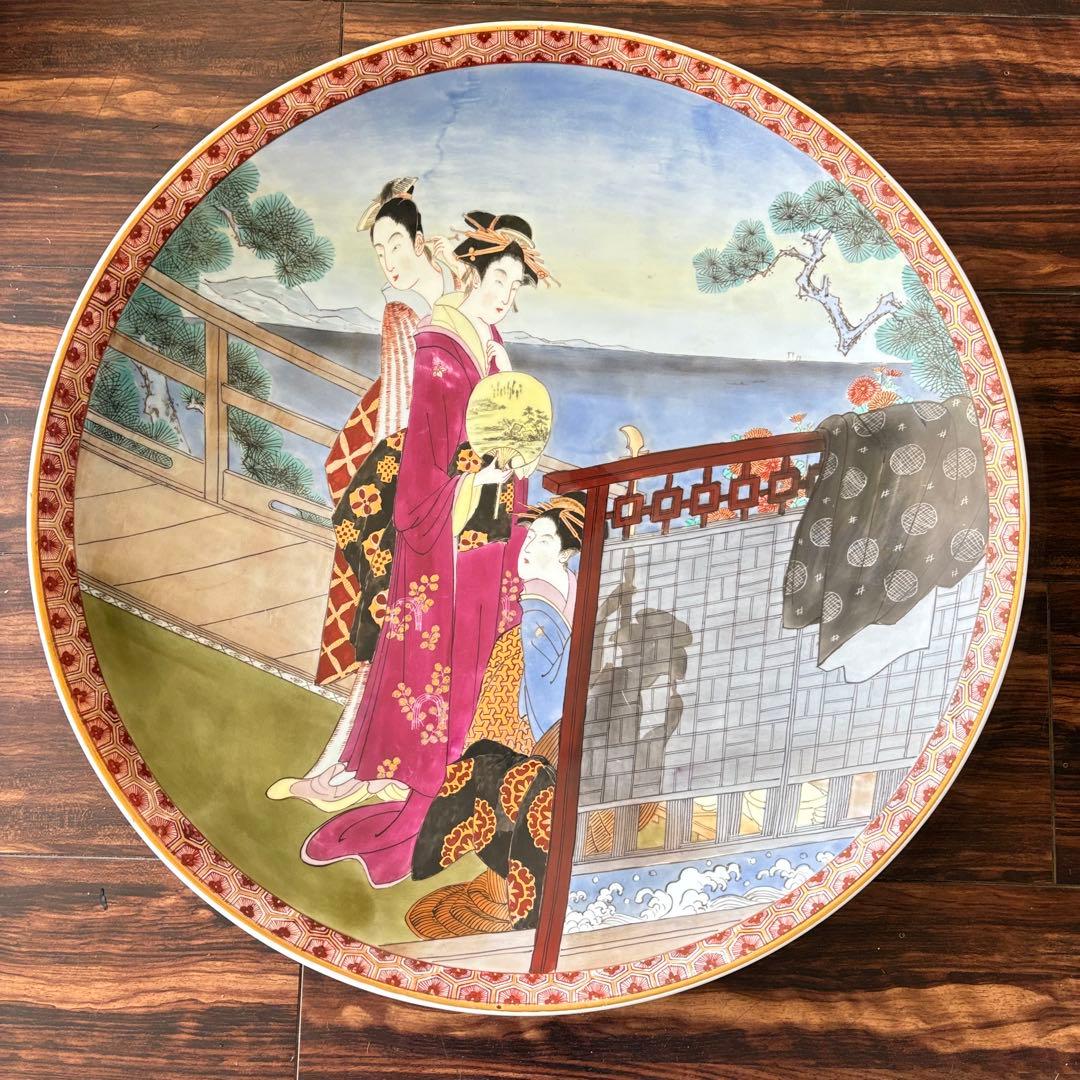 有田焼 聡窯 辻一堂 色絵 金彩 浮世絵 着物 大皿 絵皿 飾皿