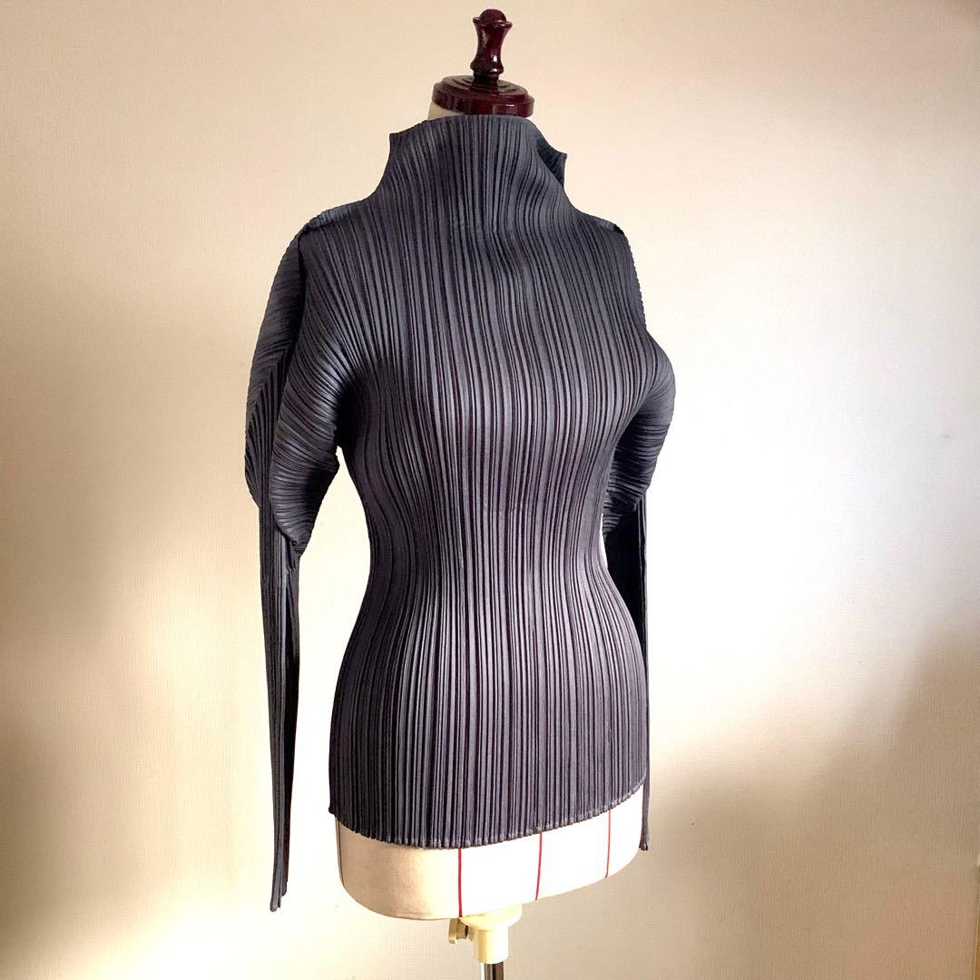 【極美品】PLEATS PLEASE プリーツ　モックネック　3 グレー系　長袖