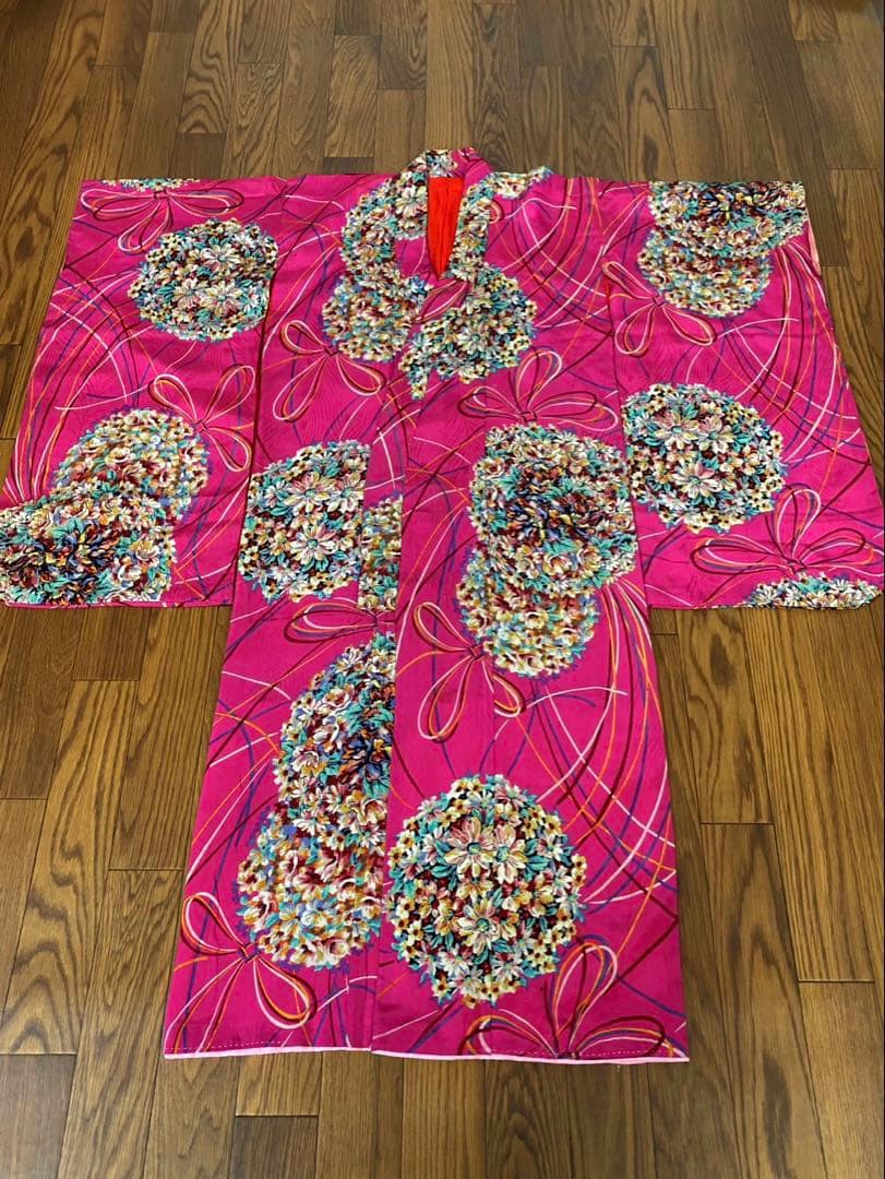 アンティーク　子ども着物　四つ身　紋錦紗　花薬玉模様　大正浪漫