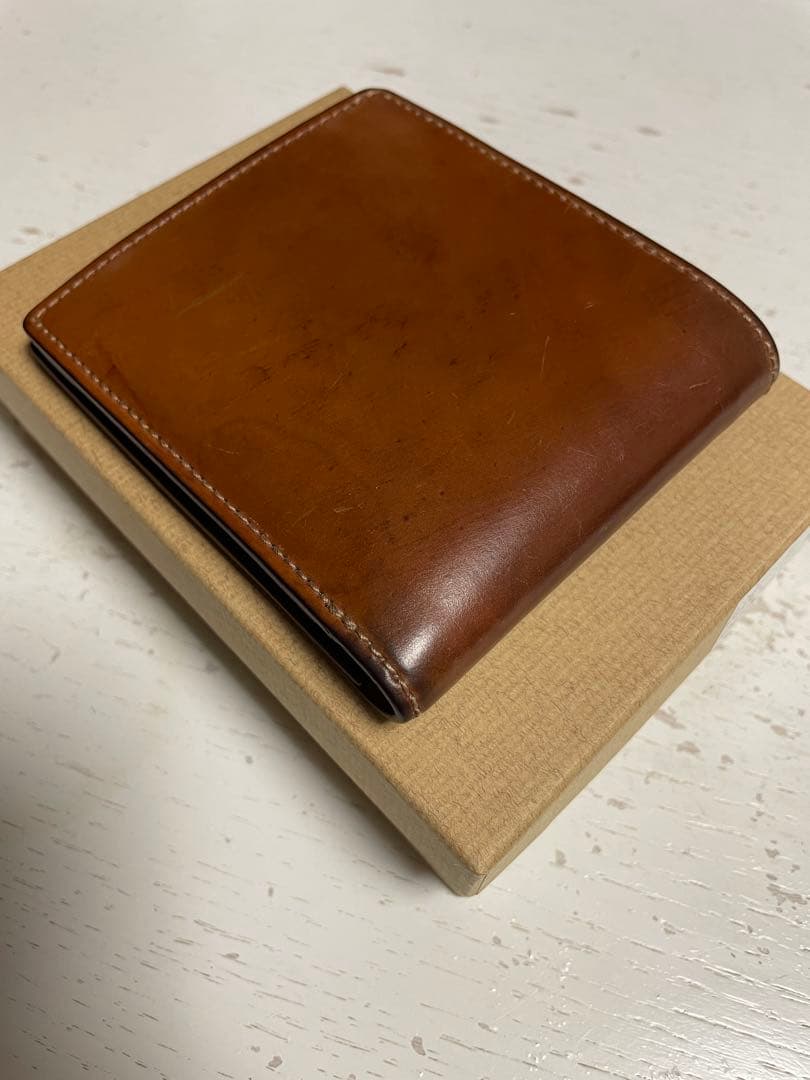 GANZO シェルコードバン2 小銭入れ付き二つ折り財布 ナチュラル シミ有り