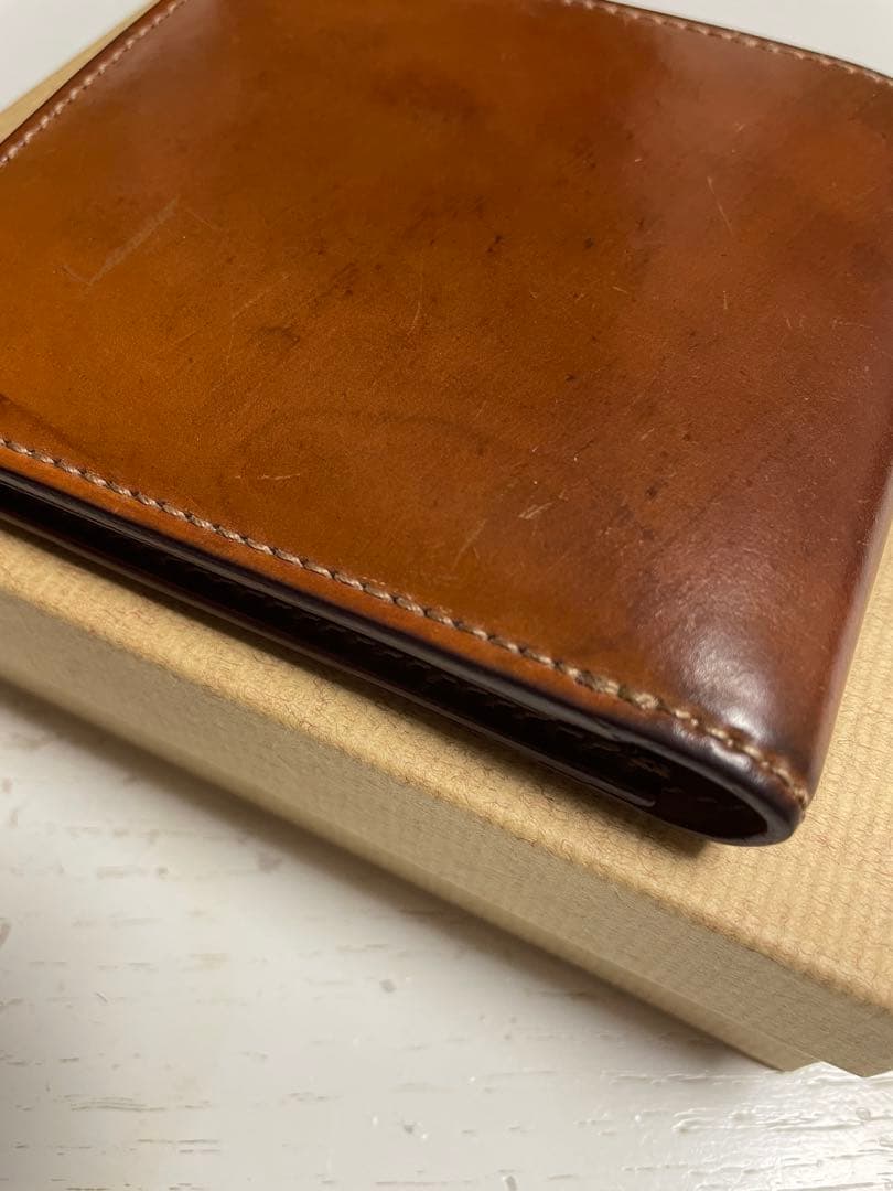 GANZO シェルコードバン2 小銭入れ付き二つ折り財布 ナチュラル シミ有り