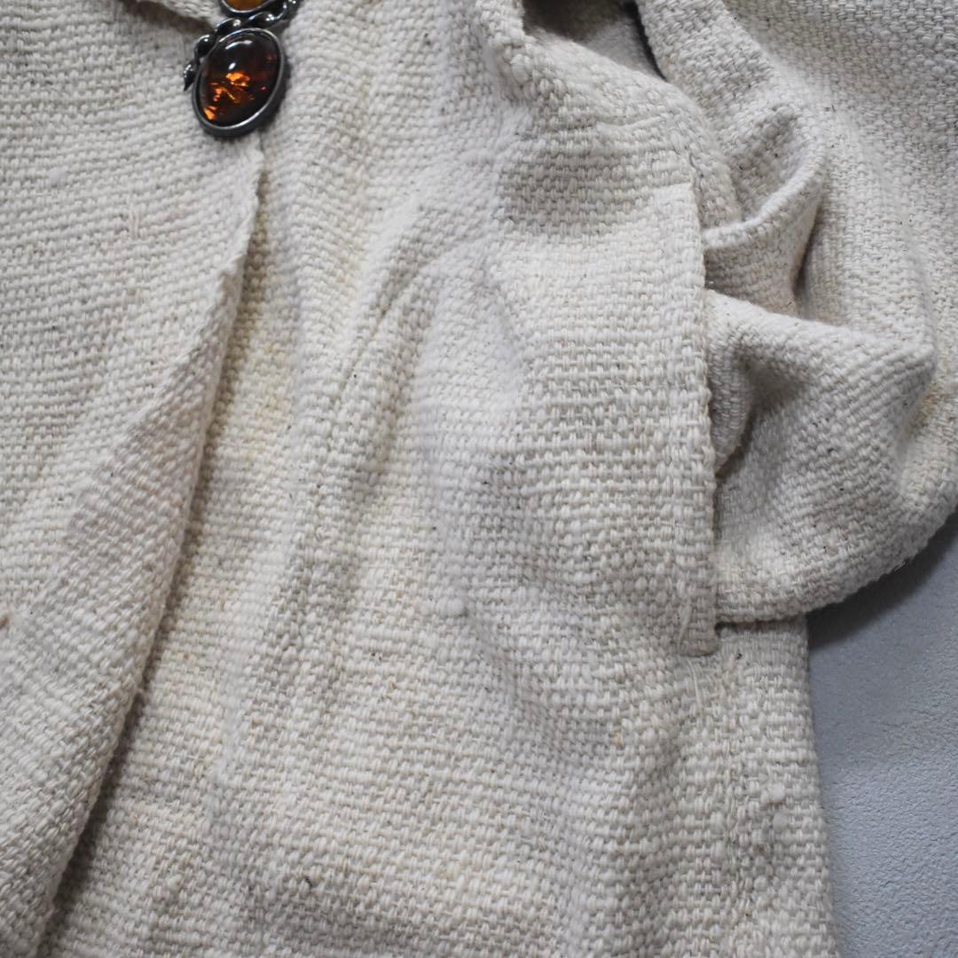 近年 GRANPIE 素敵なブローチ✨手織りコットン ロングコート L 生成り