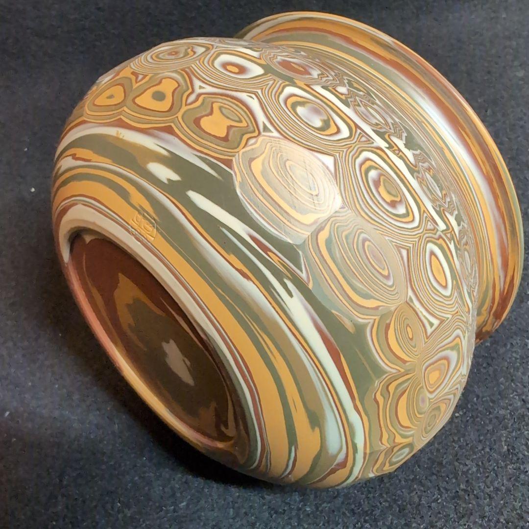 【茶道】建水　練込　常滑焼　銘品　練文様　多色模様の陶器製茶道具