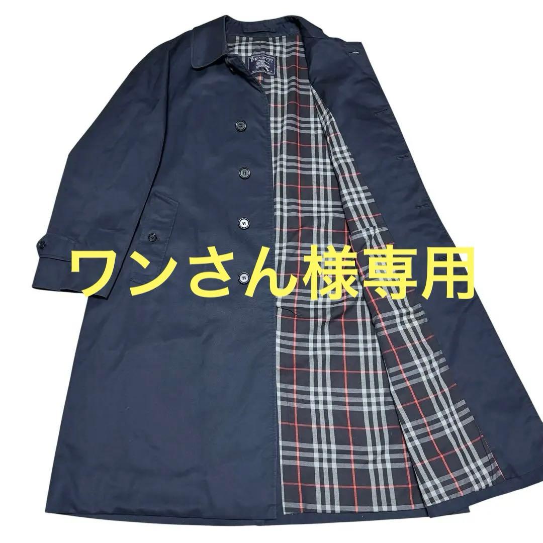 Burberry 英国製 ステンカラーコート ネイビー ノバチェック XL相当