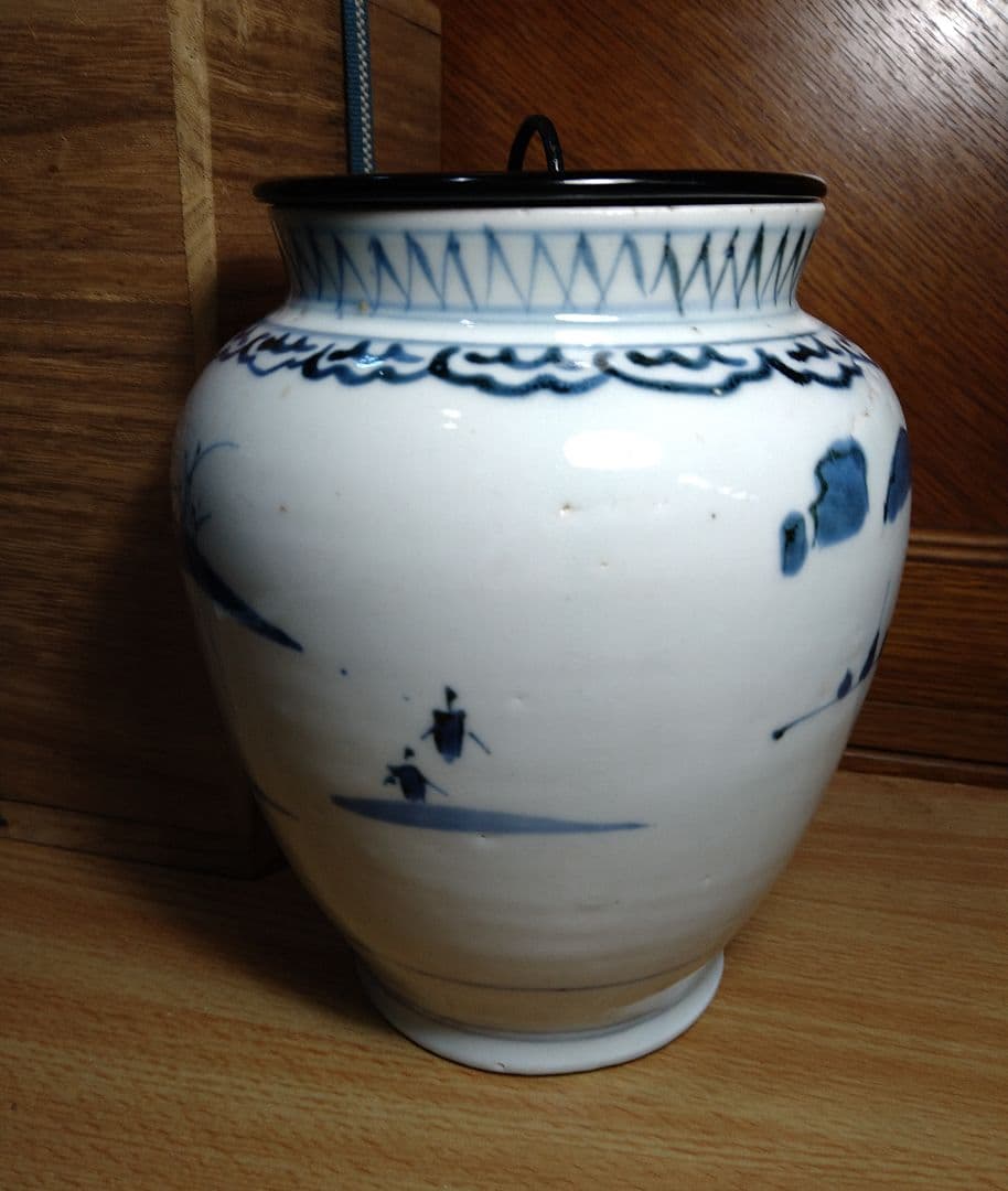 江戸前期寛文古伊万里山水舟水指 R5-5