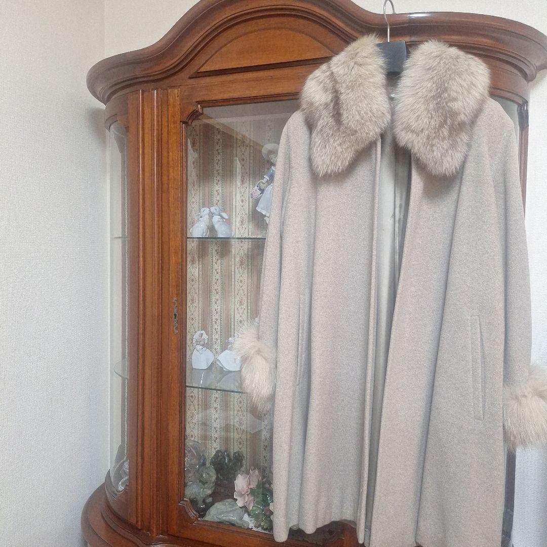 マックスマーラ グレーベージュ ファー襟 ロングコート