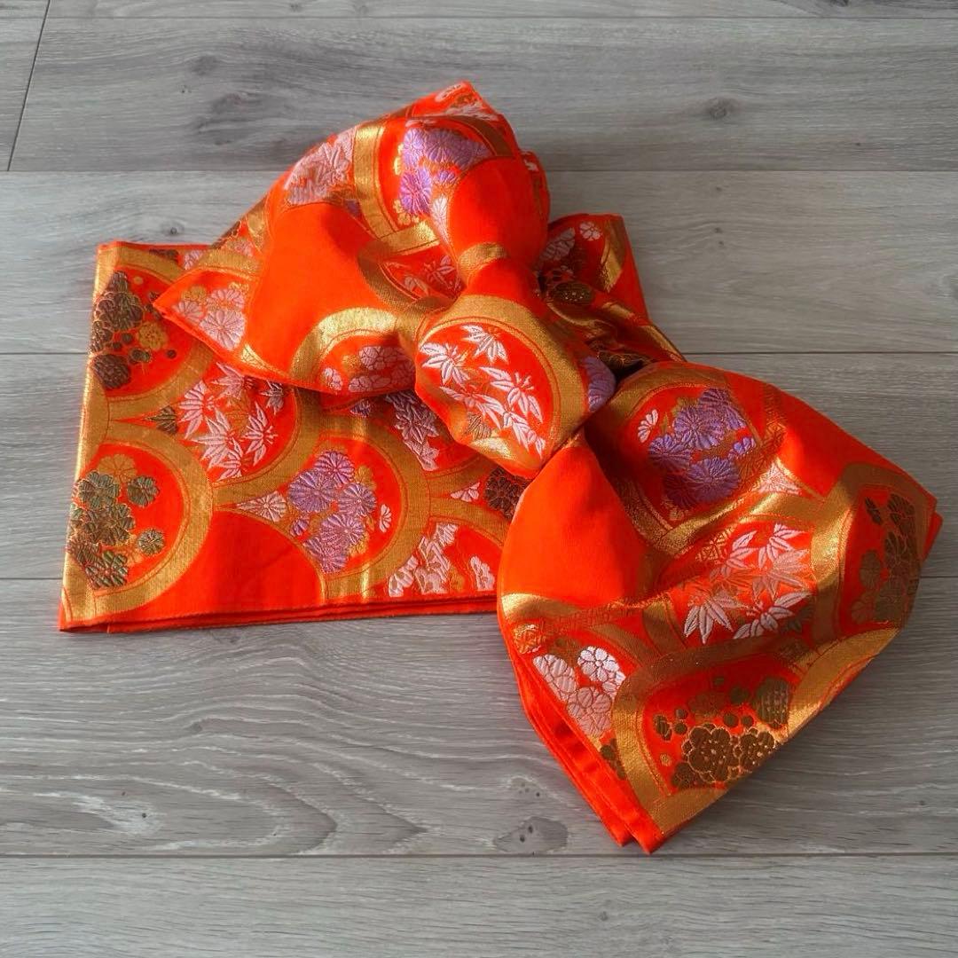 女の子 お祝い着 振袖 四季花模様 着物と帯のセット 七五三 レトロ 紫色