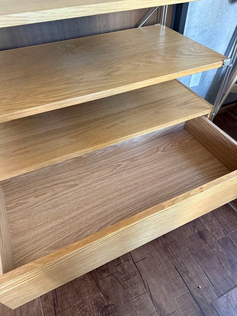引き取り限定！！ 無印良品 ステンレス ユニットシェルフ 大 オーク材 ワイド