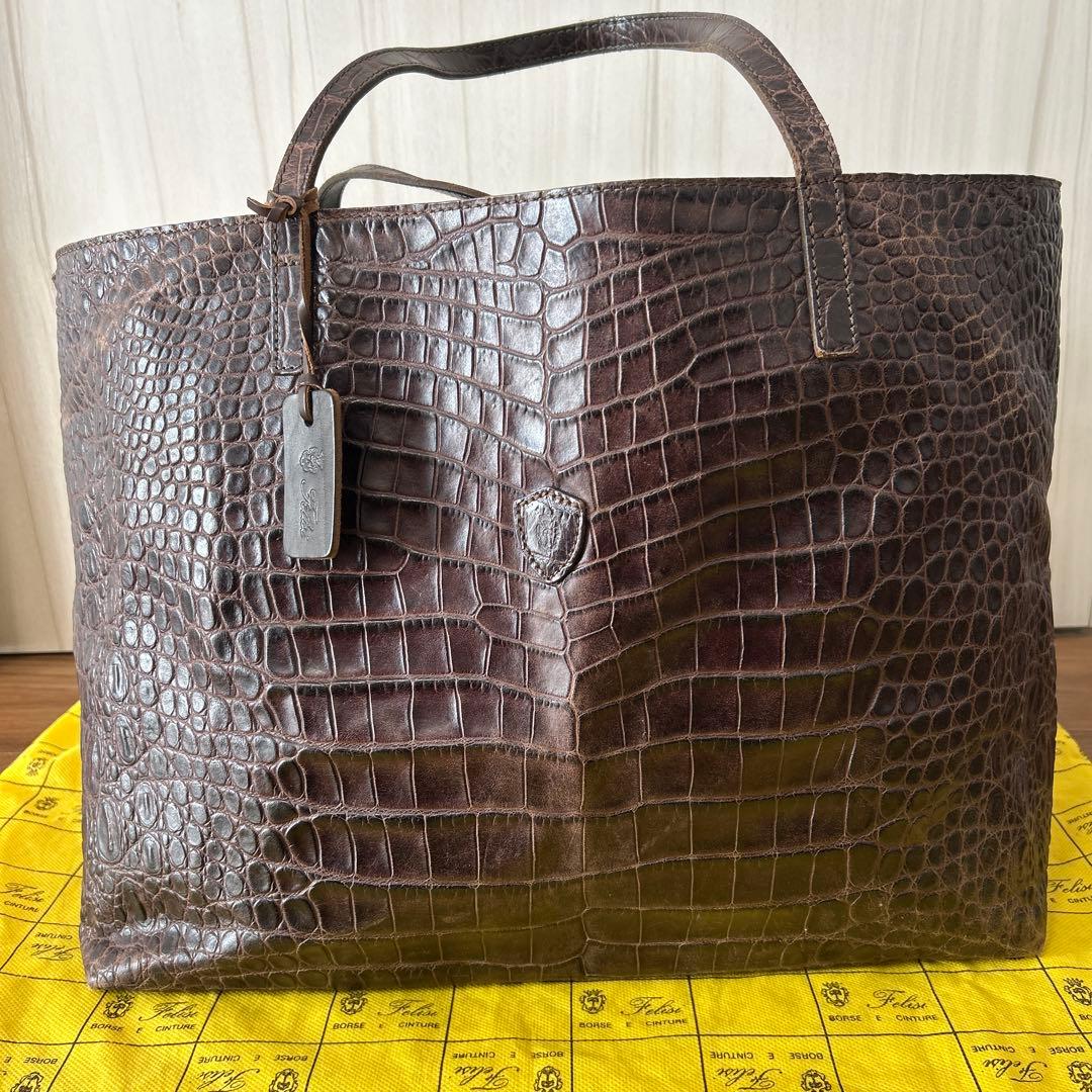 フェリージ トートバッグ クロコ型押し 肩掛け ダークブラウン