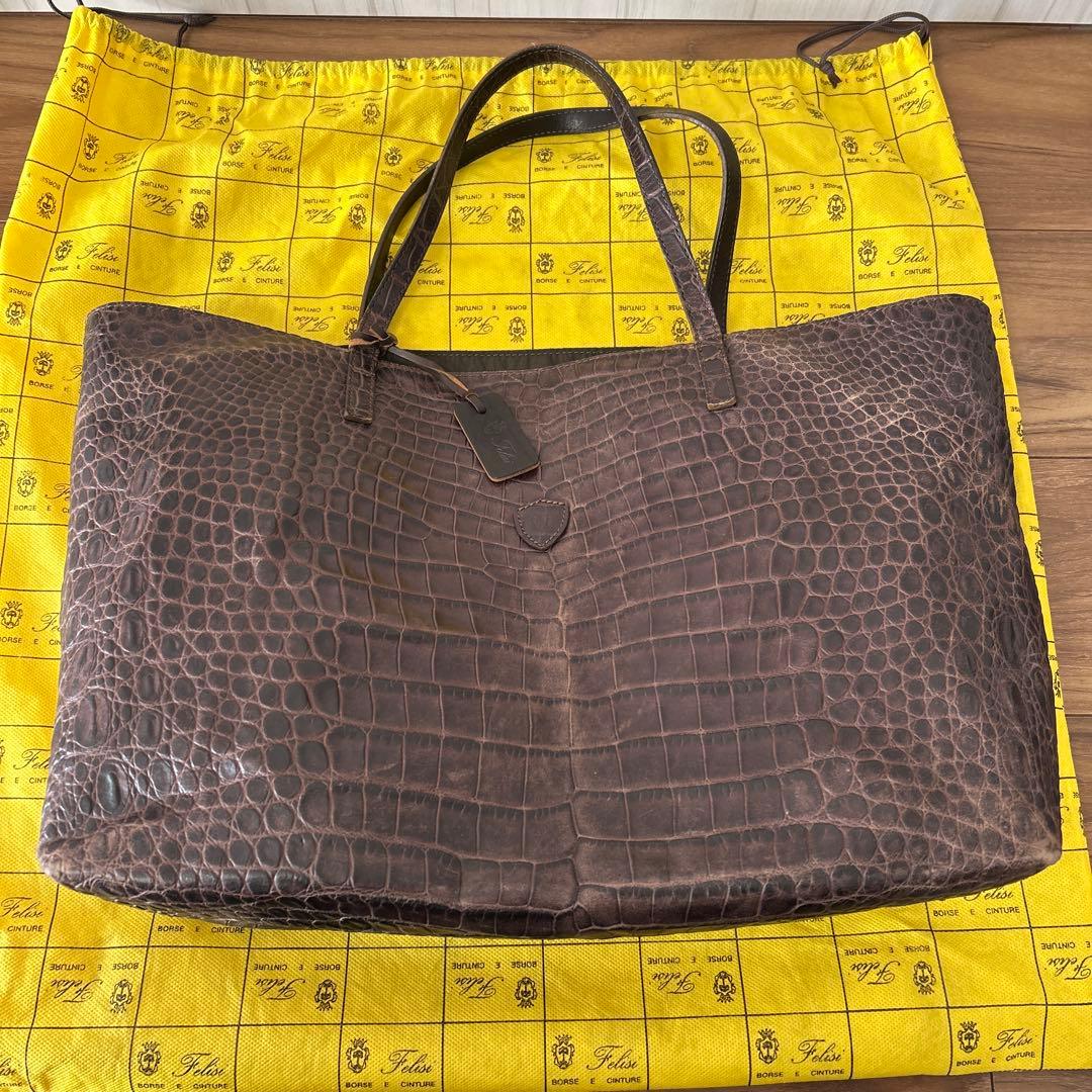 フェリージ トートバッグ クロコ型押し 肩掛け ダークブラウン