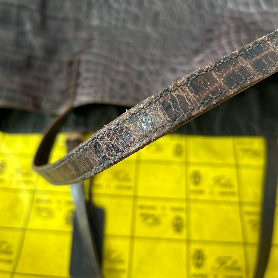 フェリージ トートバッグ クロコ型押し 肩掛け ダークブラウン