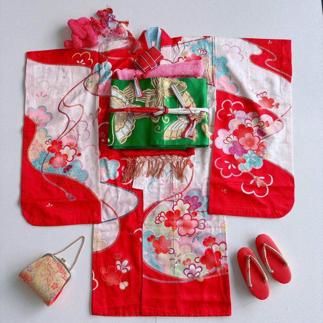 フルセット　七五三７歳女の子　着物　帯　簡単半衿　小物　51834