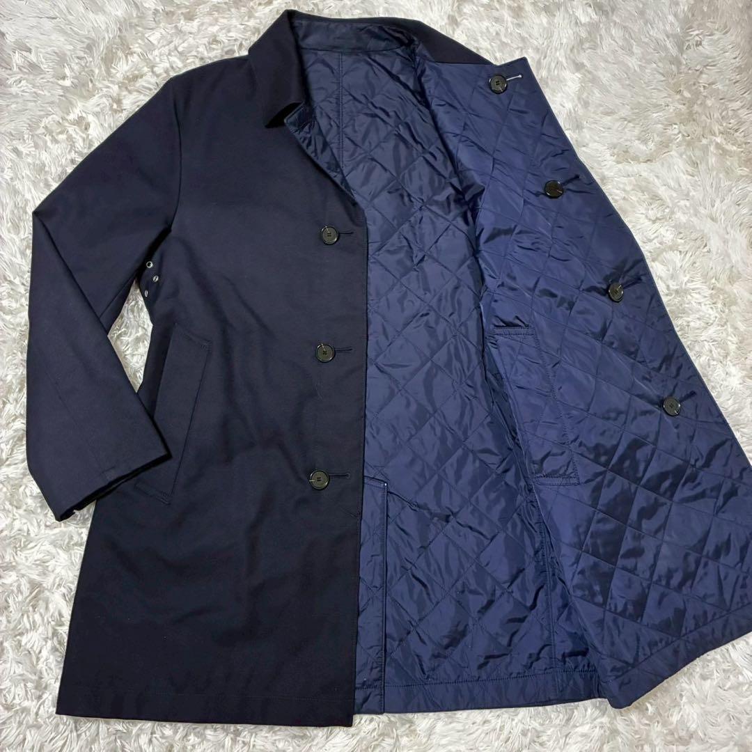 美品/XL マッキントッシュ　ステンカラーコート　リバーシブル　紺　キルティング