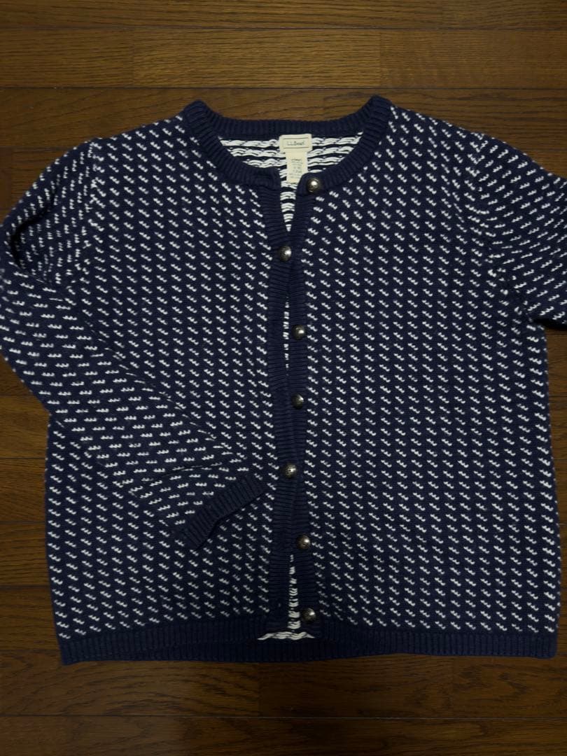 L.L.Bean バーズアイ ニットカーディガン XL コットン　ウール