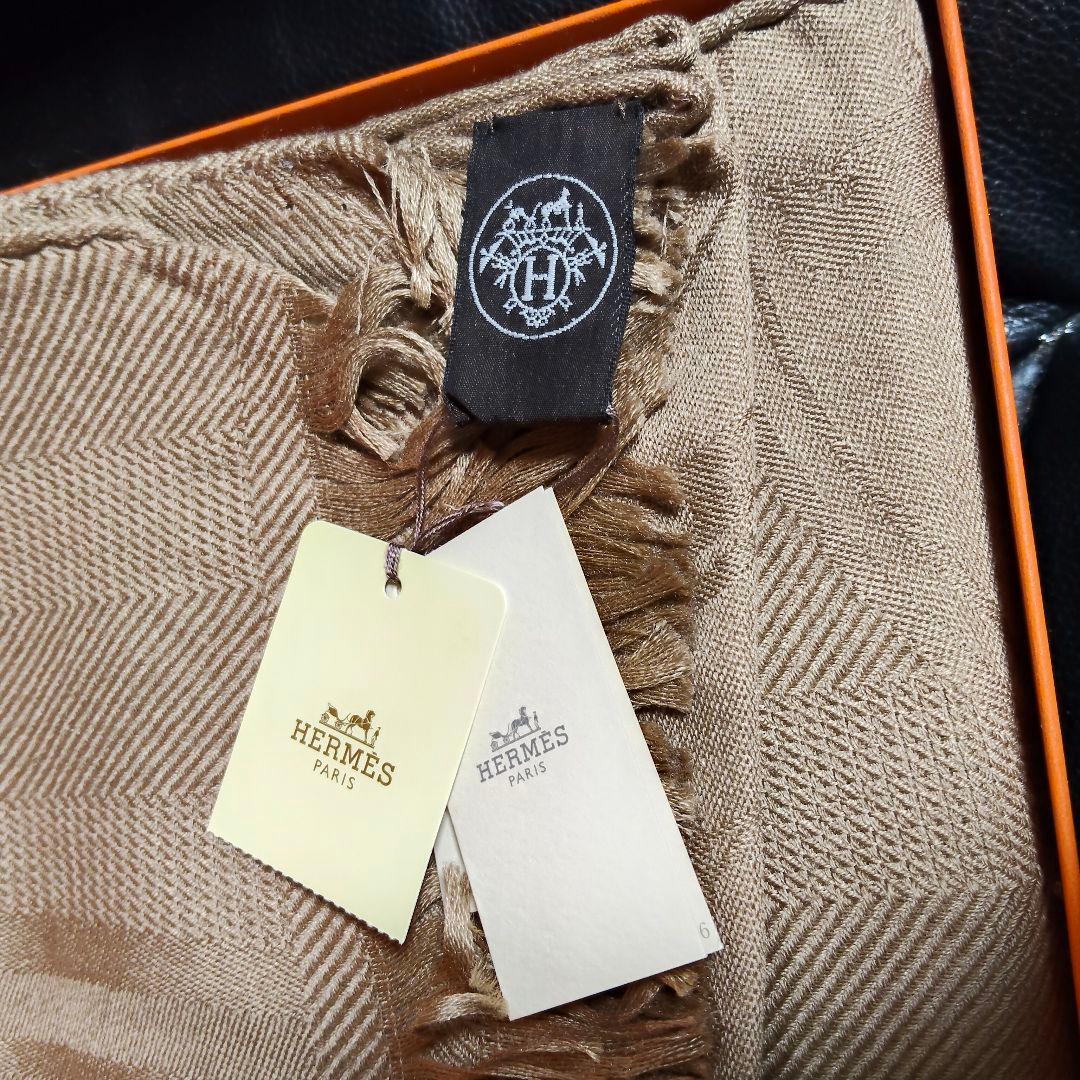 ジ*ー様 HERMESエルメス ベージュ フリンジマフラー　ショール　未使用、ダ