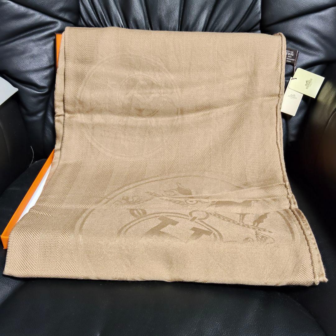 ジ*ー様 HERMESエルメス ベージュ フリンジマフラー　ショール　未使用、ダ