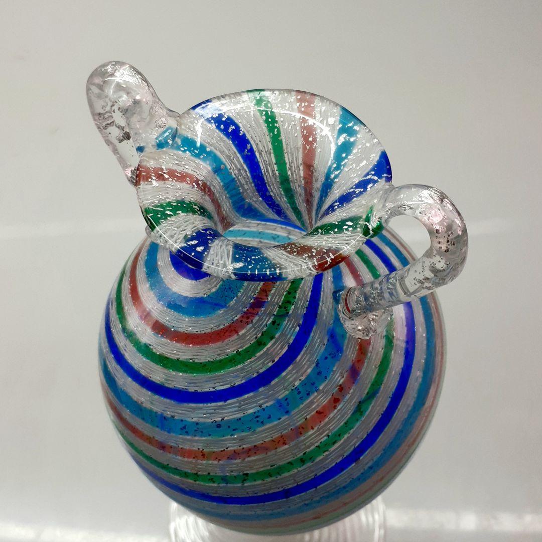 MURANO GLASS ムラノ 銀彩 双耳 カラフル レース 花器 オブジェ