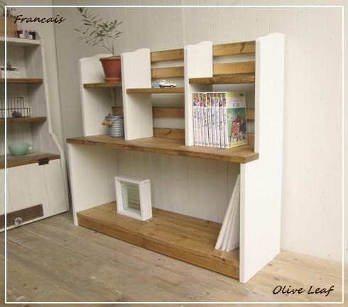 サイズ、デザインオーダー可！お子様目線ラックシャビーホワイト無垢材●受注製作