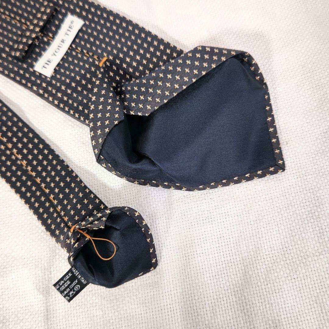 タイユアタイTIE YOUR TIE小紋柄シルク9cm幅ビジネスネクタイ茶