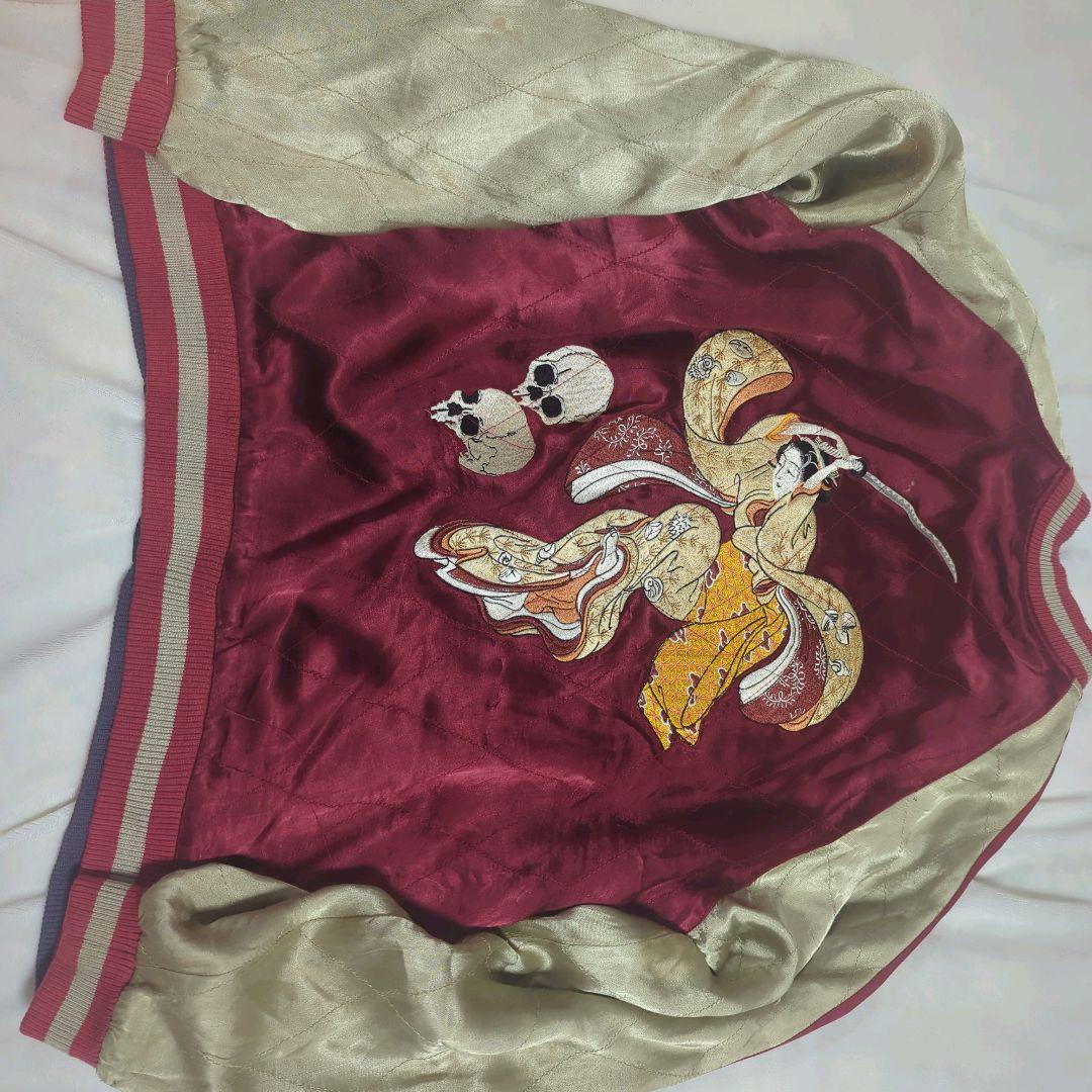 花旅楽団　スカジャン　リバーシブル　ドクロ　和柄　光沢文字