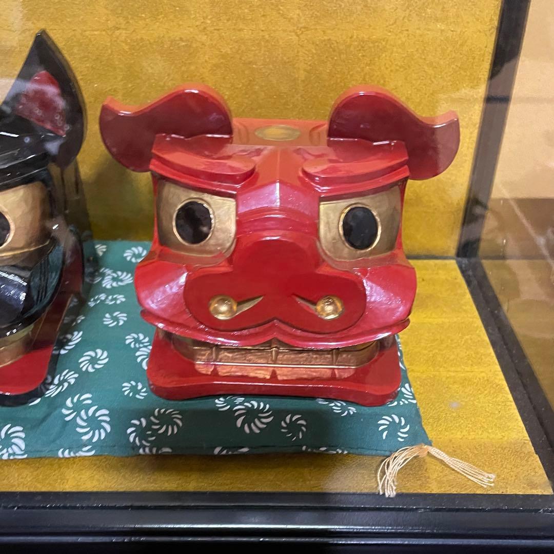 酒田獅子頭 置物 雄雌黒赤一対 伝統工芸品 和風インテリア
