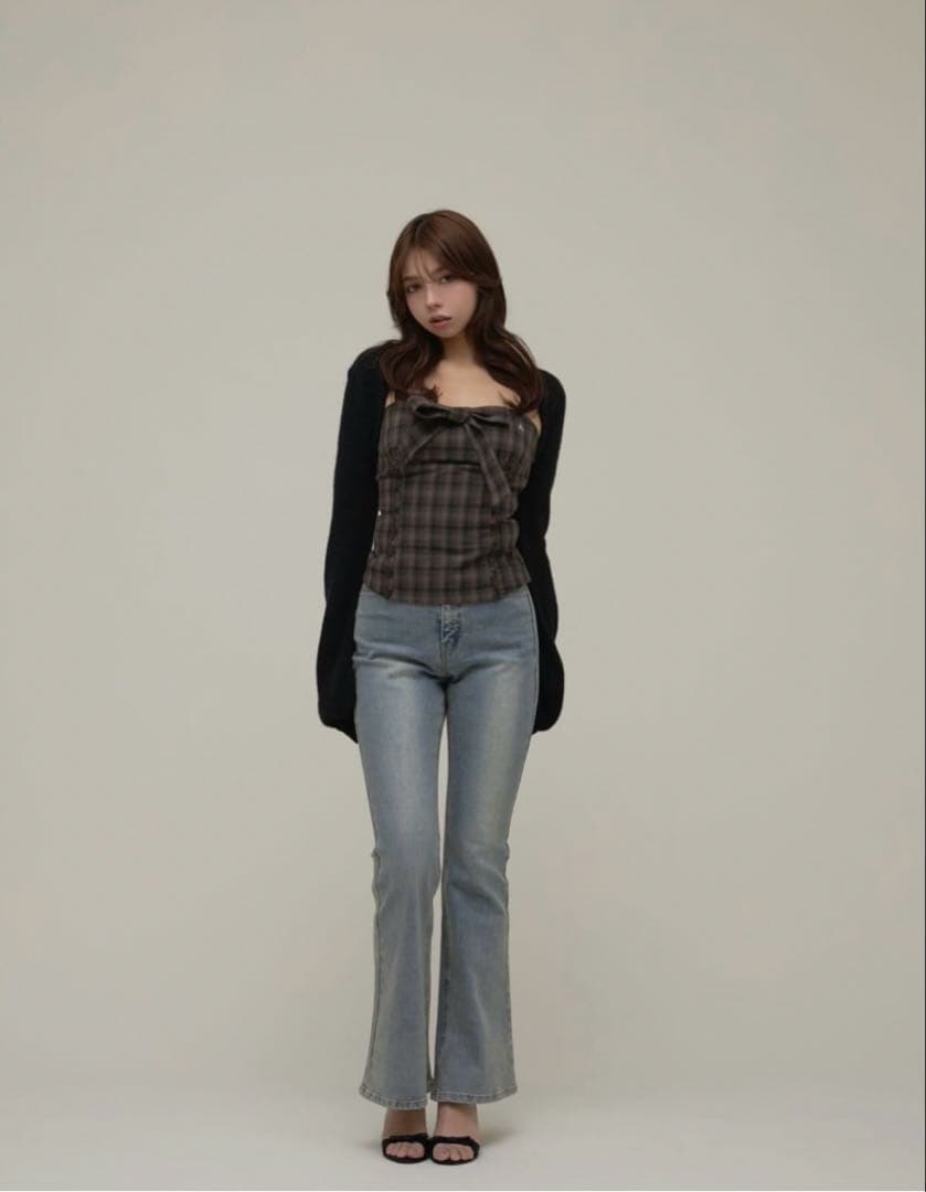 パンツ andmary mary logo flare denim