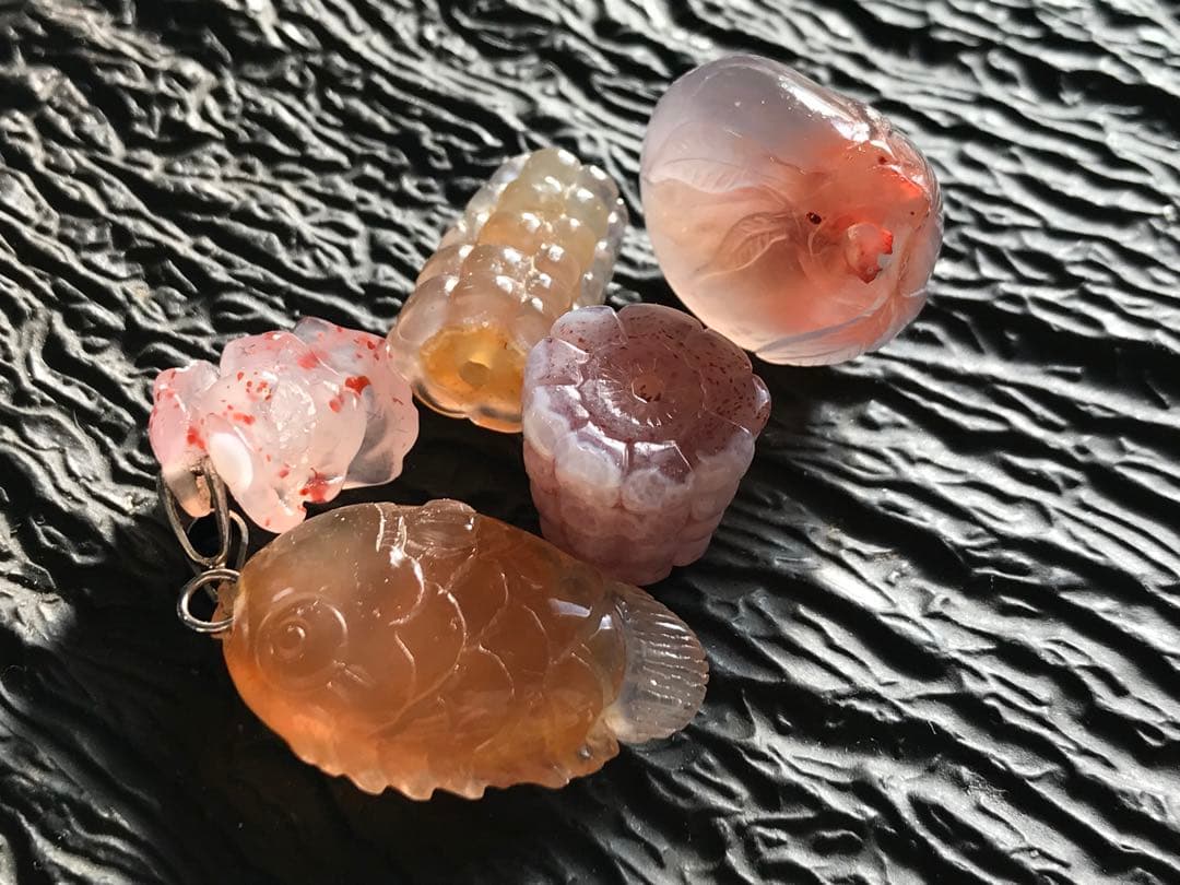 ゴビ石−1242 ゴビ瑪瑙　彫刻物セット　ハンドメイドパーツ